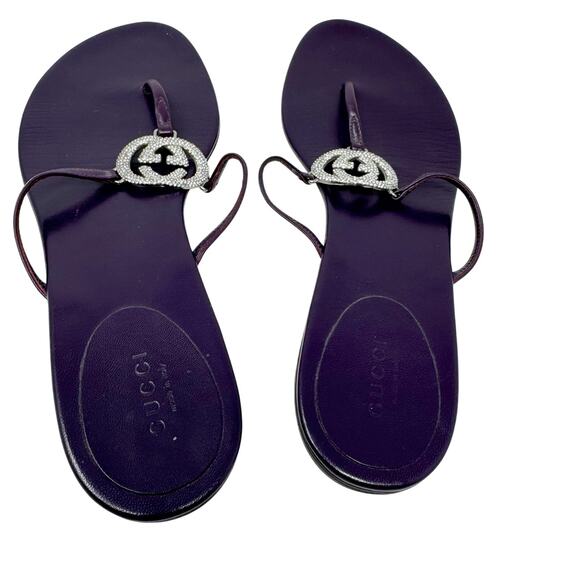 GUCCI Plum Purple GG Silver Crystal Logo Monogram Designer Vintage Sandals US 8 - Picture 3 of 12